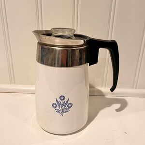 1960s Retro Blue Cornflower Corningware 6 cup Coffee Percolator